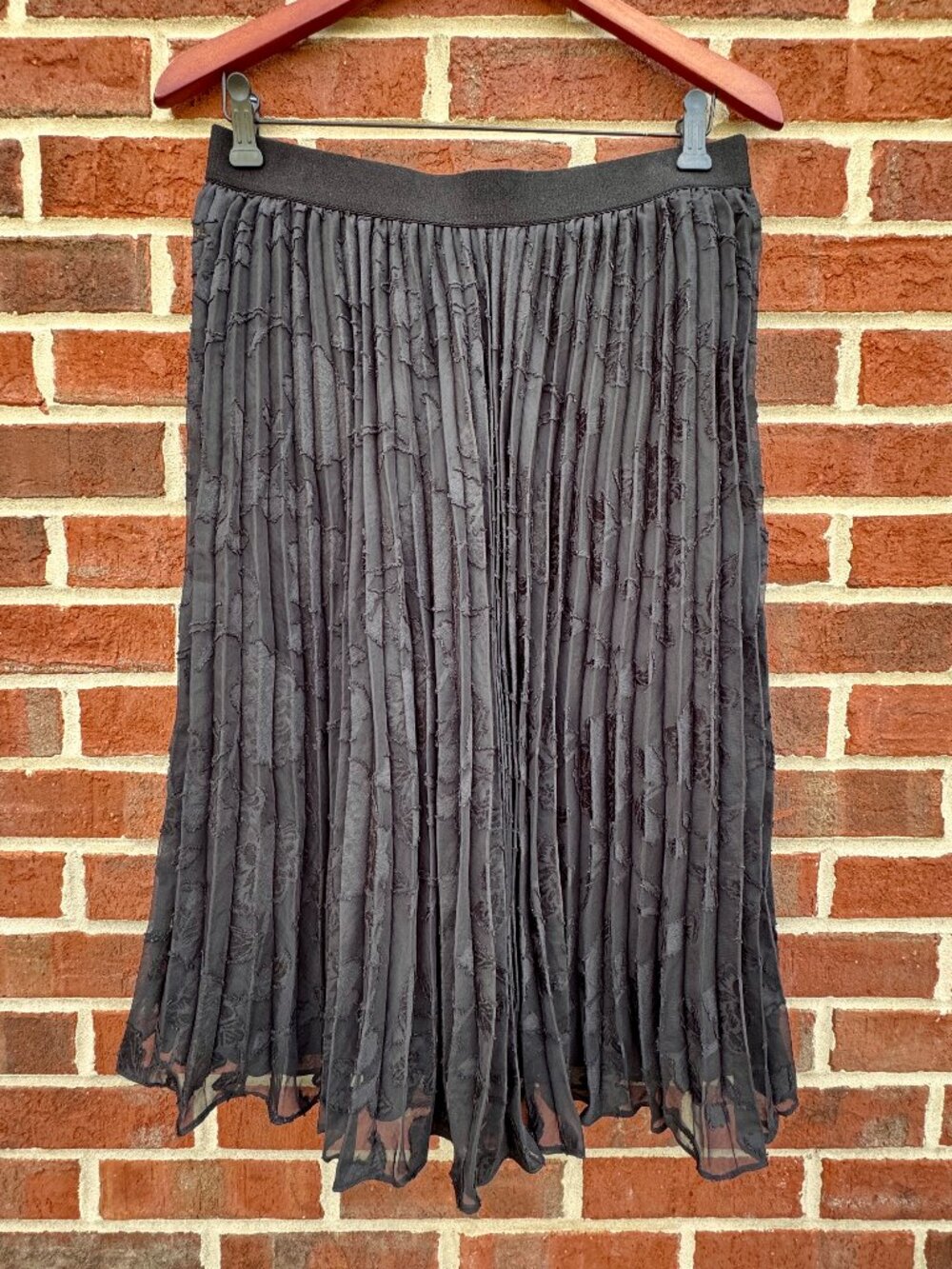 Grace Karin Plissé Accordian Pleated Skirt XL Black Burnout Floral Pattern